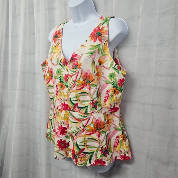 J. Crew Pink Green Floral Tropical Tank Linen Blend Beach Boho 12 - Picture 5 of 13